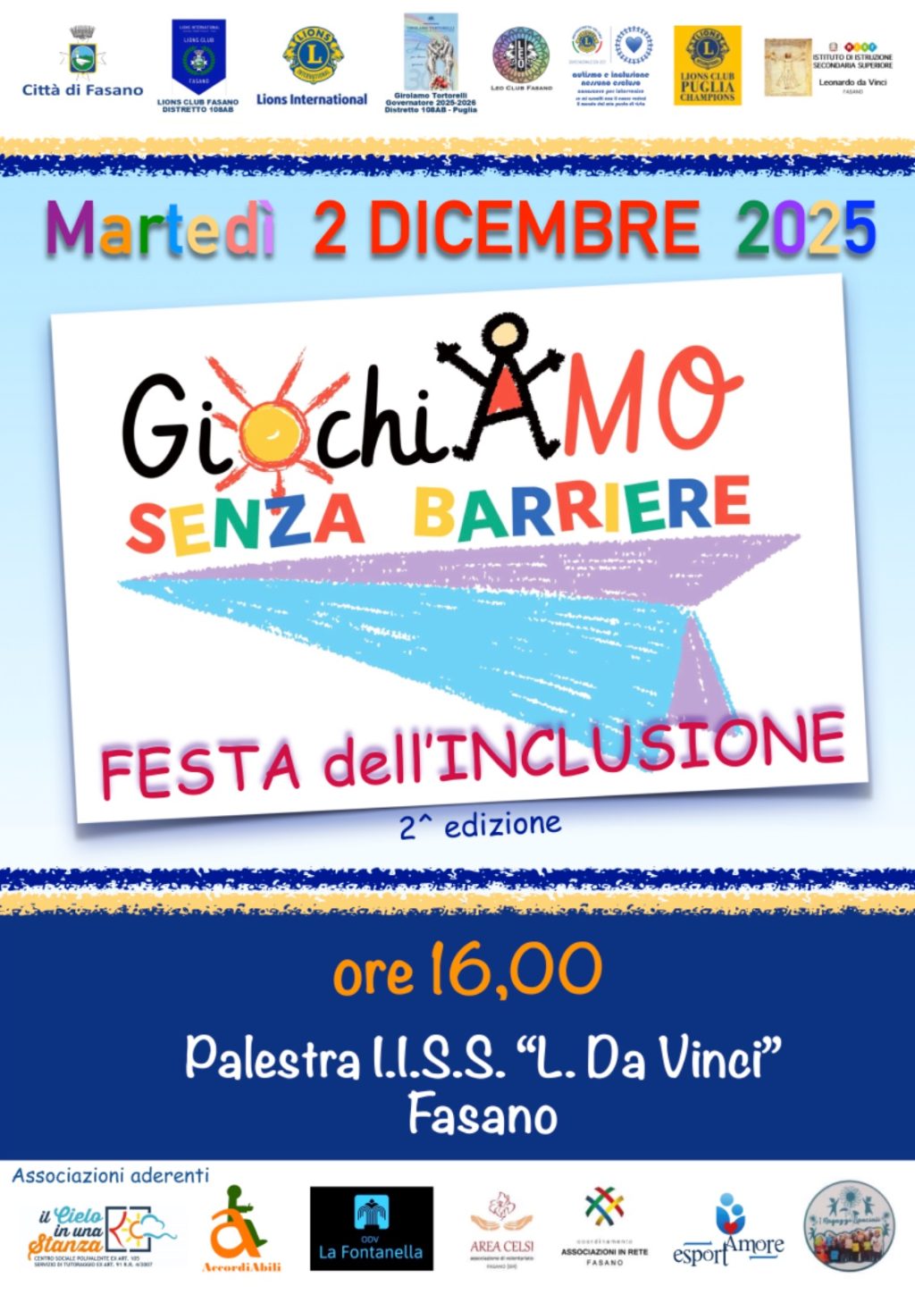 ”Giochiamo senza barriere, la festa dell’inclusione”: iniziativa del Lions Club Fasano