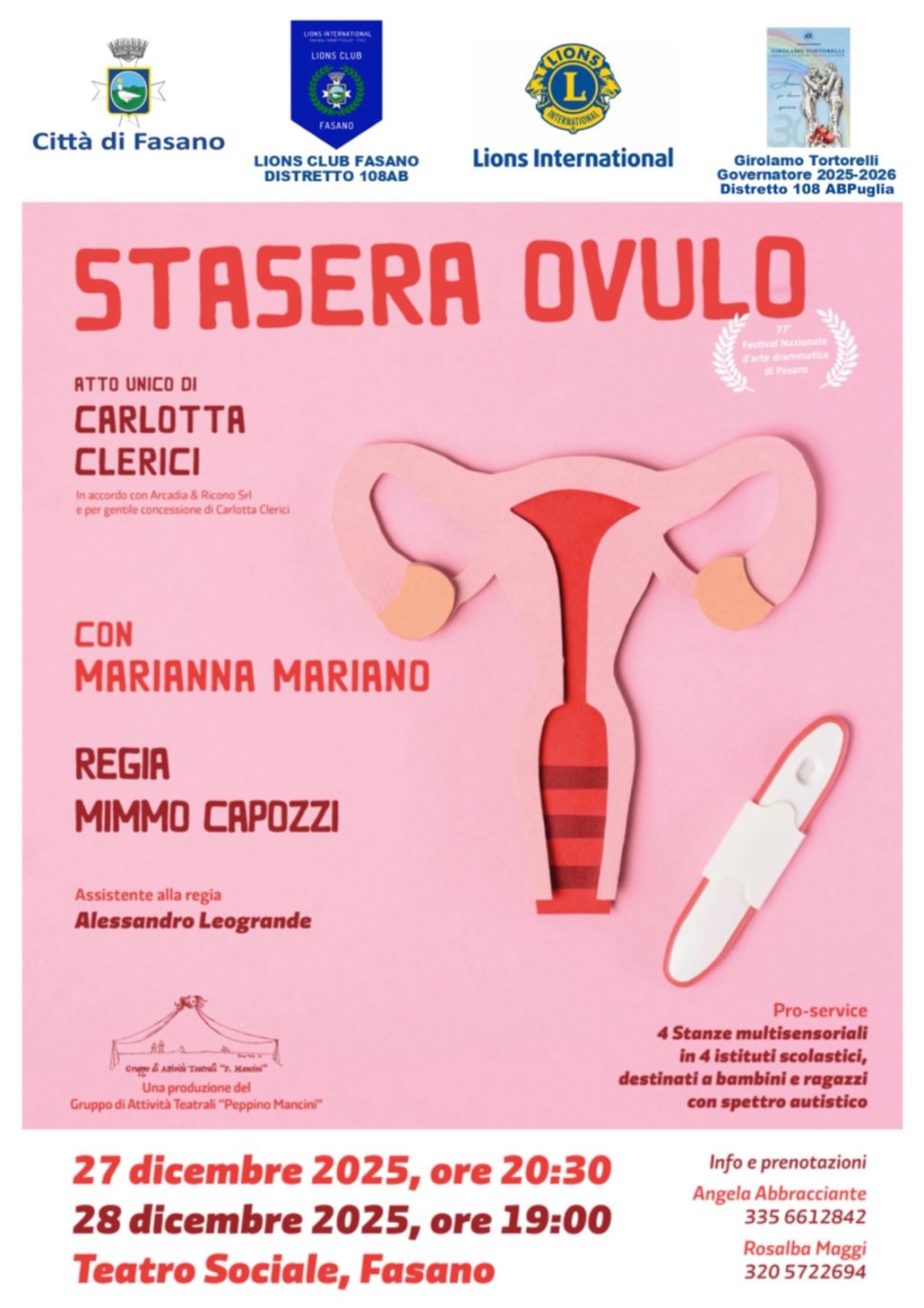 I Lions e i Leo di Fasano sostengono la realizzazione di quattro aule multisensoriali con uno spettacolo teatrale