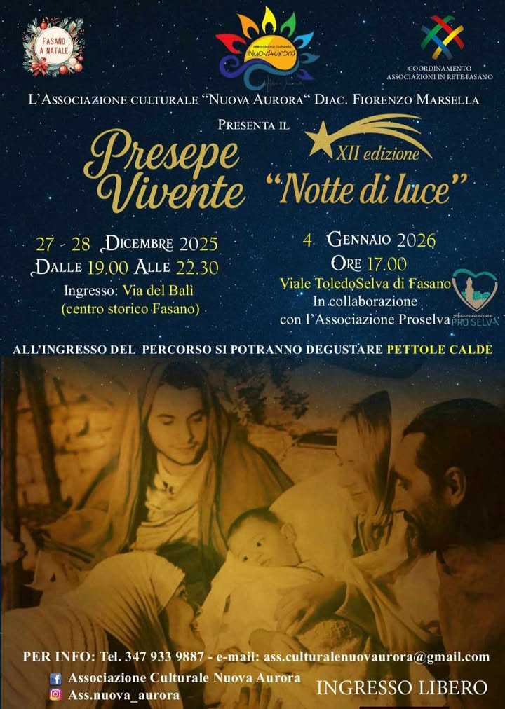 “Notte di Luce”: a Fasano torna il Presepe Vivente dell’associazione “Nuova Aurora”