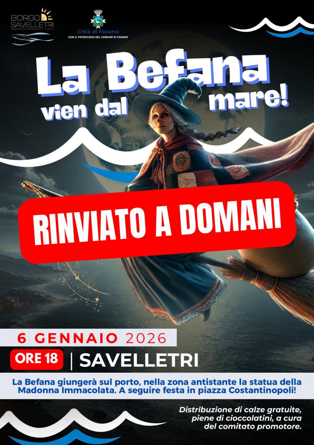 “La Befana vien dal mare”: rinviato a domani l’evento a Savelletri