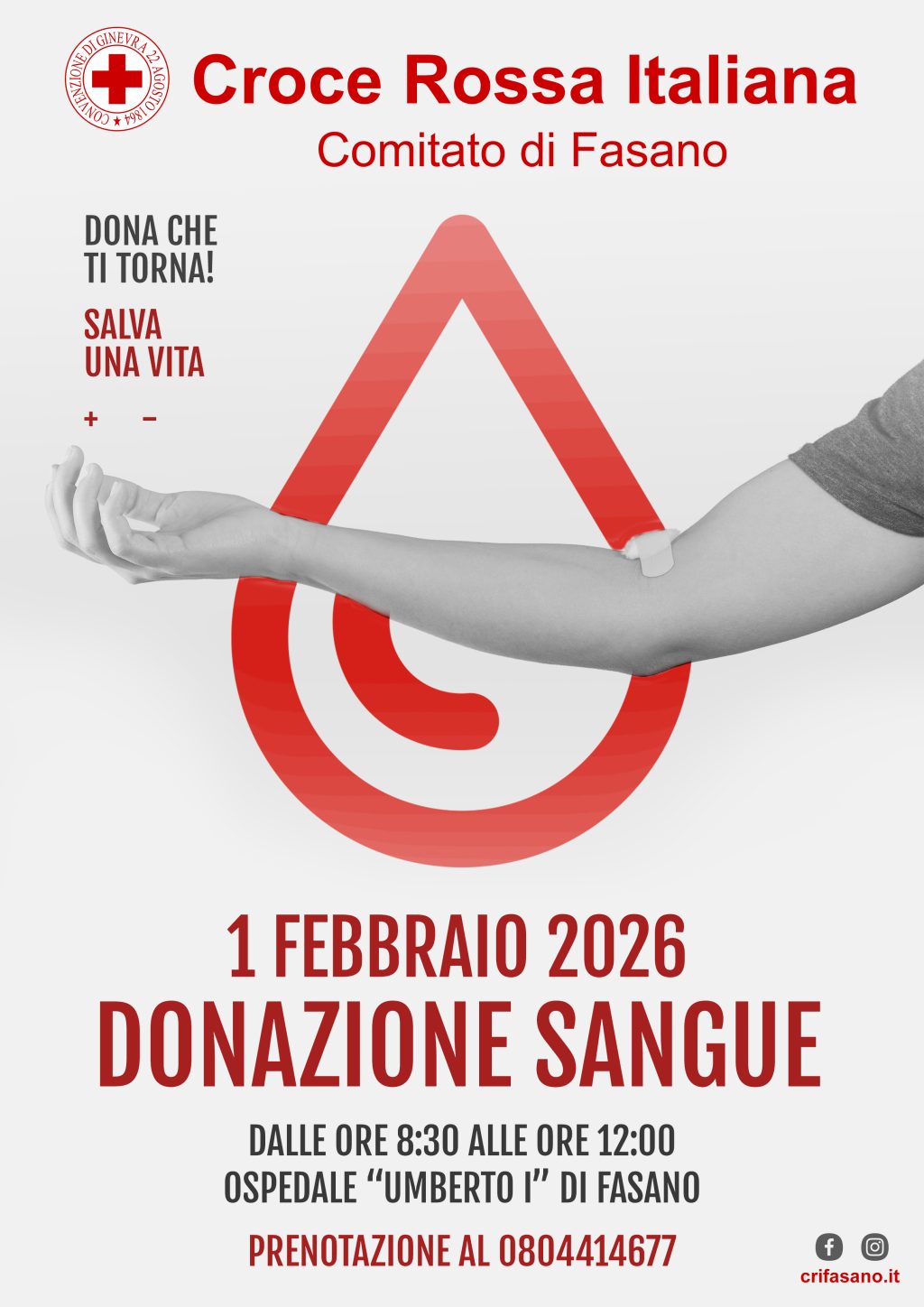 Il 1° febbraio torna la donazione di sangue con la Croce Rossa Italiana