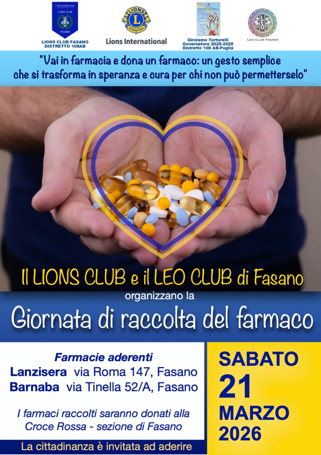 I Lions e i Leo Club di Fasano insieme per le raccolta dei farmaci
