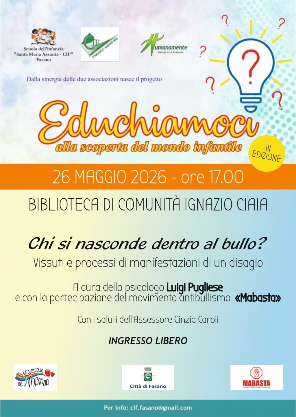 ”Educhiamoci”, ultimo appuntamento alla Biblioteca di Comunità