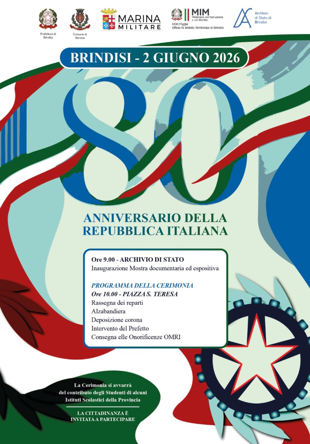 Brindisi festeggia l’80° anniversario di fondazione della Repubblica Italiana