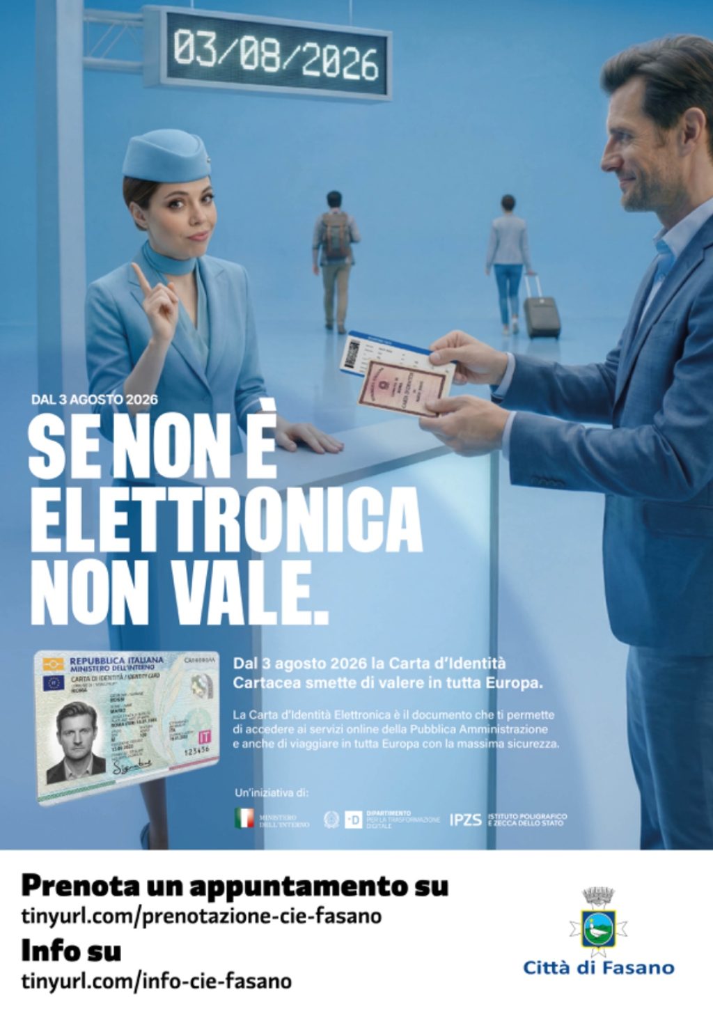 Stop alla Carta d’Identità cartacea dal 3 agosto. Il Comune di Fasano invita i cittadini a prenotare il rinnovo