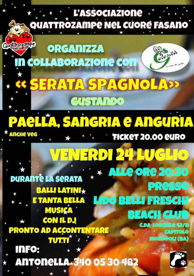 “Serata Spagnola”, un’iniziativa di “Quattrozampe nel Cuore”